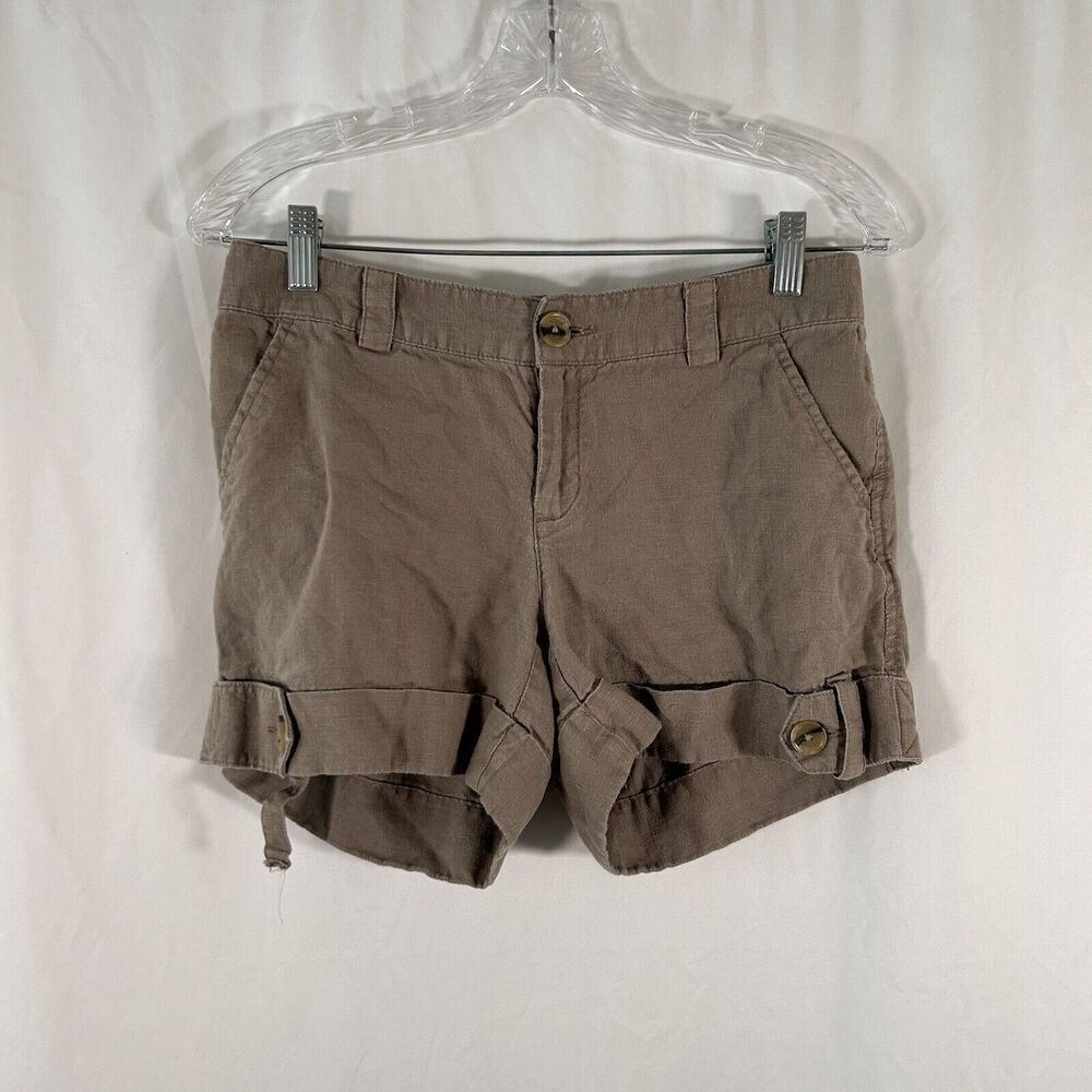 Banana Republic Linen Shorts Women's 4 Brown Button Zip 4" Inseam Lightweight